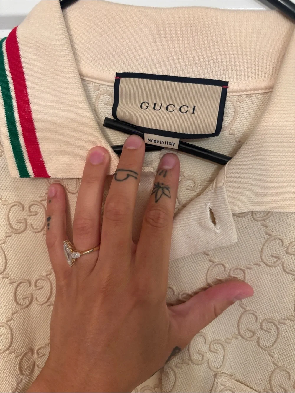 AUTHENTIC Gucci Beige GG Embossed Monogram Polo Shirt Button Up XL